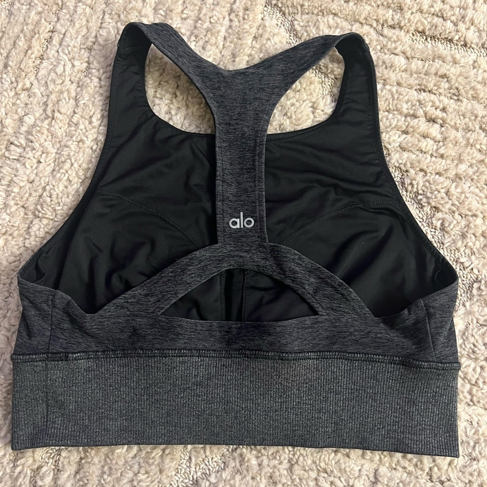 ALO Yoga Women's Dark Grey Racerback Sports Bra